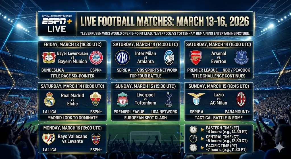 Live Football Matches This Week (Updated Weekly)