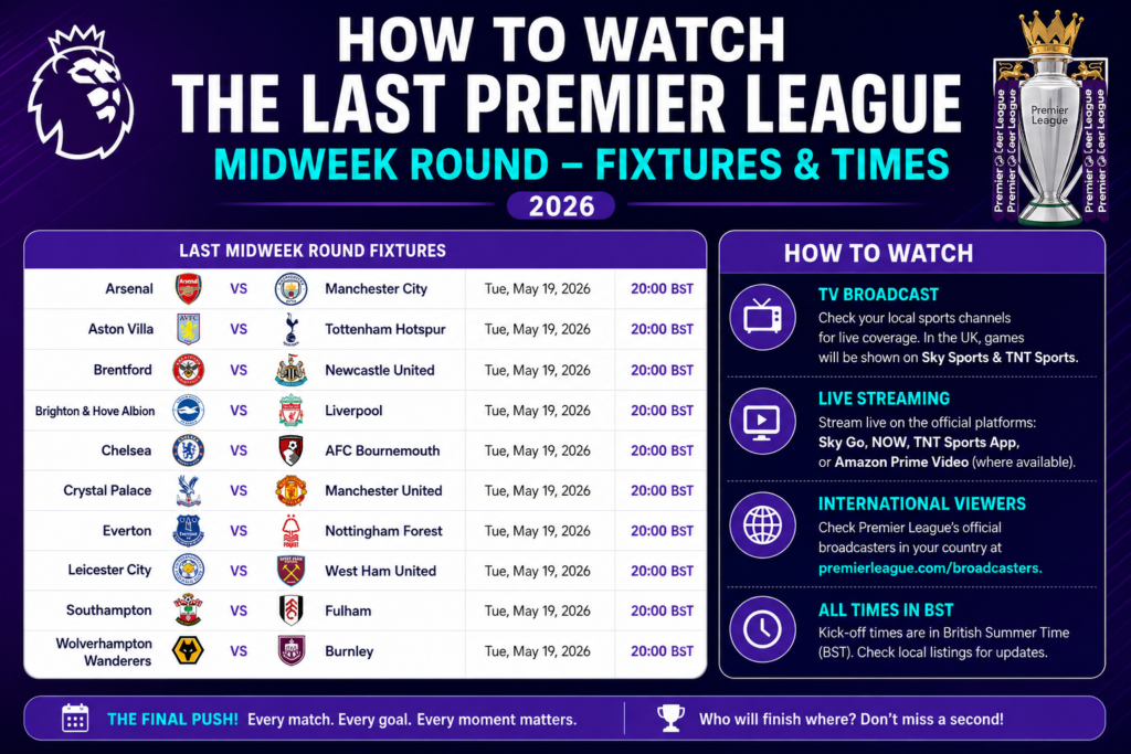 How to Watch the Last Premier League Midweek Round – Fixtures & Times